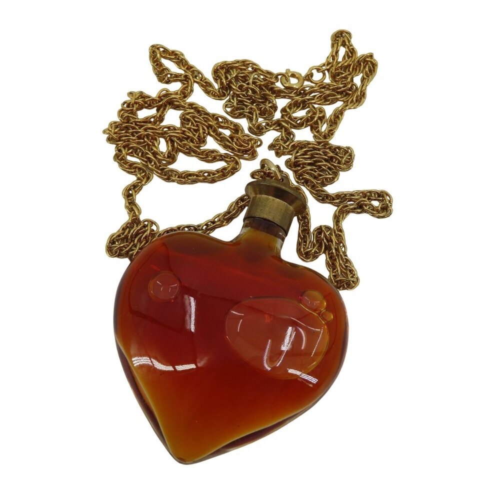 Toujours Moi Le Coeur Perfume Falcon Gold Tone Metal Necklace .33 oz France VTG